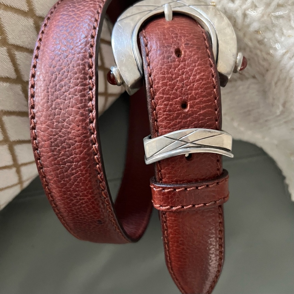 RARE 925 Sterling Silver CLAUDIO CALESTANI Milano Italy LEATHER BELT 100 115 - Picture 4 of 17